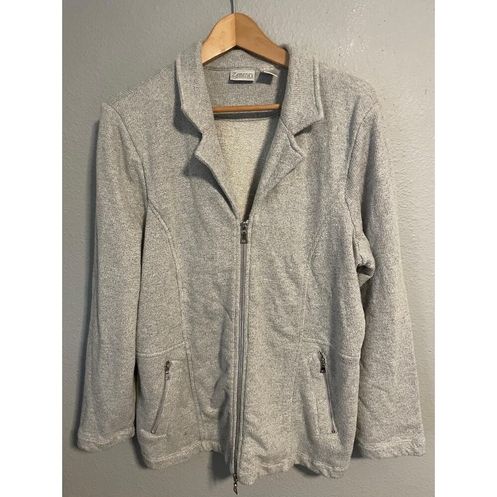 Zenergy Chicos Womens Jacket Size 3 US XL Gray Full Zip Cotton Pockets Casual